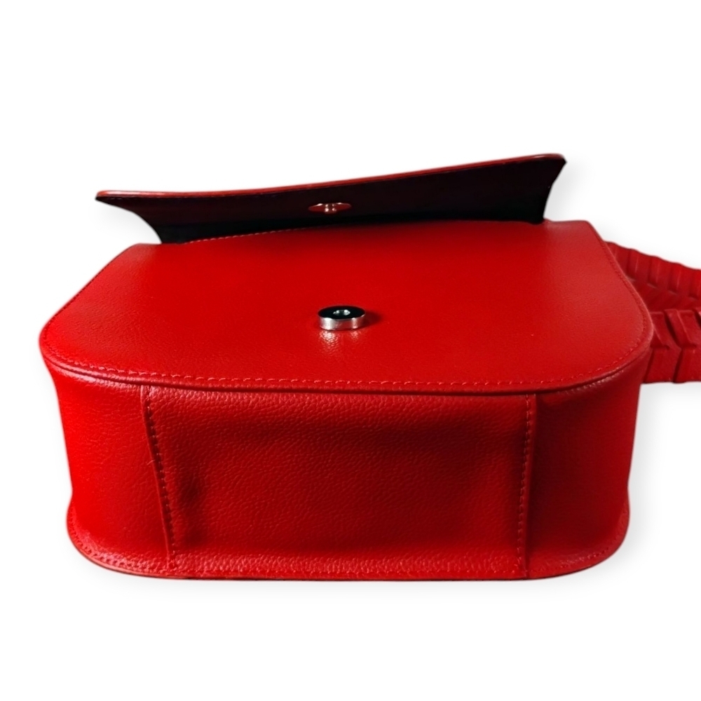 Red Braided Strap Crossbody Bag Chrome Hardware – Trendy College Style - Picture 10 of 16